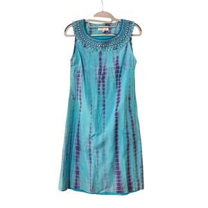 Bella Tu Gopi Vaid Silk Shift Dress •XS• Beaded Sleeveless Tank Tie Dye